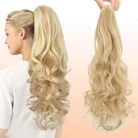Webshaiy Ponytail Extension, Ponytail Hairpiece, Long Wavy Ponytail Braid Extension, Synthetic Hair Extensions, Claw Clip-In Hairpiece, Ponytail for Women, 55 cm, Sandy Blonde & Bleach Blonde