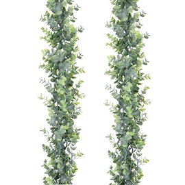 SOMYTING Artificial Eucalyptus Garland Green Handmade Garland for Wedding Background Arch Wall Decoration Vines Leaves UV Protected Indoor and Outdoor Pack of 2