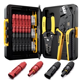 DxCRIMP Solar Crimper Tool Kit for 14-10 AWG Solar Panel Cable with 1PCS Solar Crimper and 1PCS Wire Strippers and 12Pairs Solar connectors and 1Pair Spanner Wrench, Solar Installation Assembly Tools