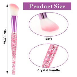 Gjinxi 10pcs Makeup Brush Set, Glitter Crystal Handle Makeup Brushes, Stylish Cosmetics Brushes Kit Professional Blending Brush, Eyeshadow, Eyebrow, and Foundation Brushes
