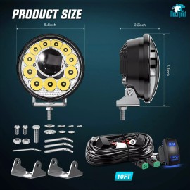 Nilight LED Light Pods 5.75 Inch 2PCS 12LED Round LED Offroad Driving Lights