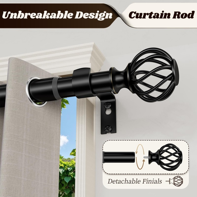 Curtain Rods for Windows 48-90 Inch(4-7.5Ft), Matte Black Decorative Curtain