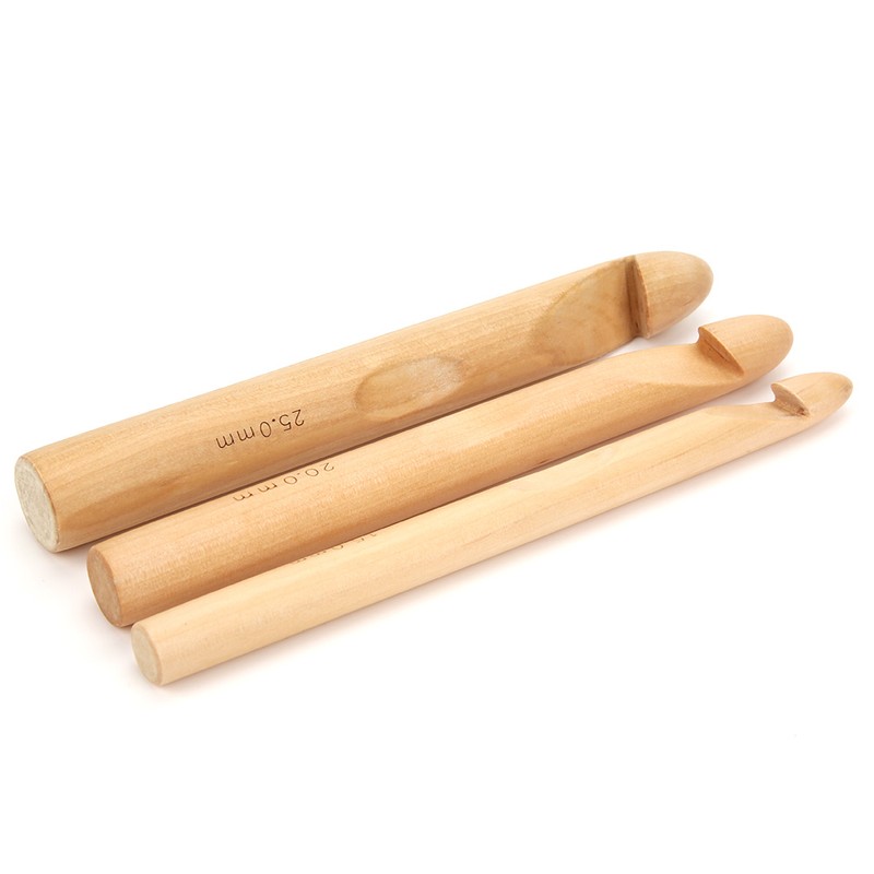 3pcs Large Thick Crochet Hook Wooden Knitting Needle Weaving Tool