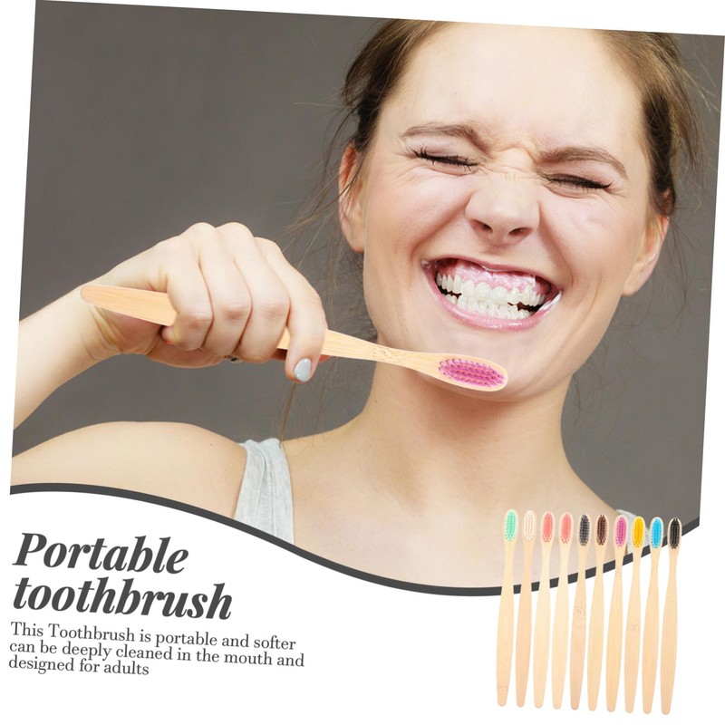 Alipis 10 Pack Soft Travel Toothbrushes Bamboo Charcoal Wooden Handle