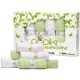 Pupiki Baby Washcloths – Soft Baby Wash Cloths for Face & Body, Gentle on Sensitive Skin – Baby Towels with Bamboo Made from Rayon Fiber & Bonus Machine Washable Bag by Pupiki 10 x 10” Green Color