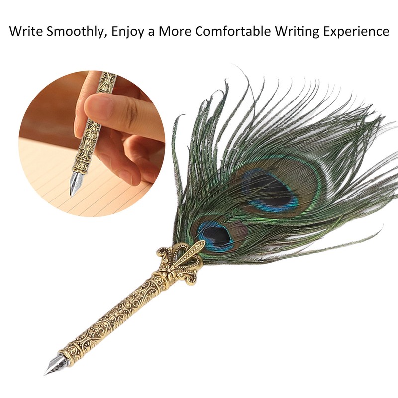 Feather Pen Exquisite Pattern Quaint Texture Comfortable Grip Stainless Steel