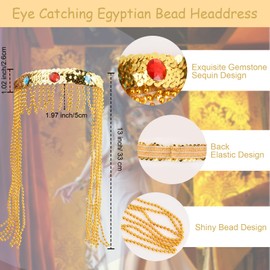 Elitecran 3 Pcs Egyptian Costume Headpiece Crown Beaded Headband with 2 Metal Snake Arm Cuffs Swirl Headband Snake Beaded Headpiece Women's Egyptian Costume Accessory