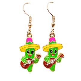 Colorful Mexican Cinco De Mayo Horse Chill Cactus Shape Dangle Earrings for Women Jewelry (D)