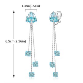 YOQUCOL Blue Cubic Zirconia Crystal Clip On Long Drop Dangle Earrings Non Pierced Earrings For Women, Crystal, Cubic Zirconia