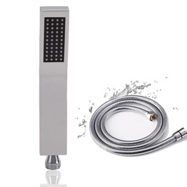 Oupukle Shower Head with Hose, High Pressure Shower Head with Hose 1.5 m, Square Brass Hand Shower, Water-Saving Shower Head, Rain Shower with 1 Jet Types