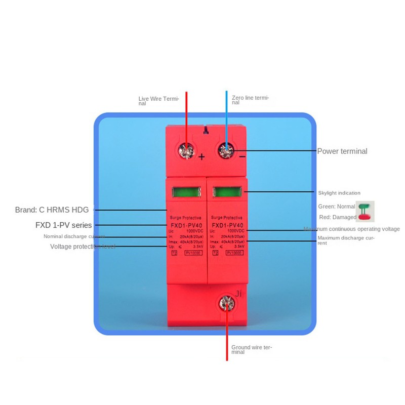 Voltage Surge Arrester Device 2P Photovoltaic DC Surge Protector DC1000V