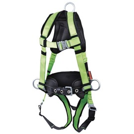 PEAKWORKS Fall Protection Full Body Padded Safety Harness with Back Support, Positioning Belt, Back & Side D-Rings, Stab Lock Buckles, Hi Vis Green/Black, XL, V8255624