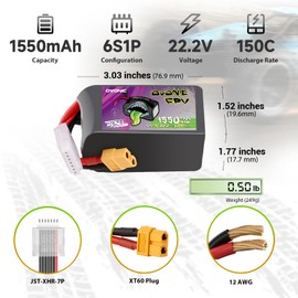 OVONIC 22.2V 150C 1550mAh 6S Lipo Battery