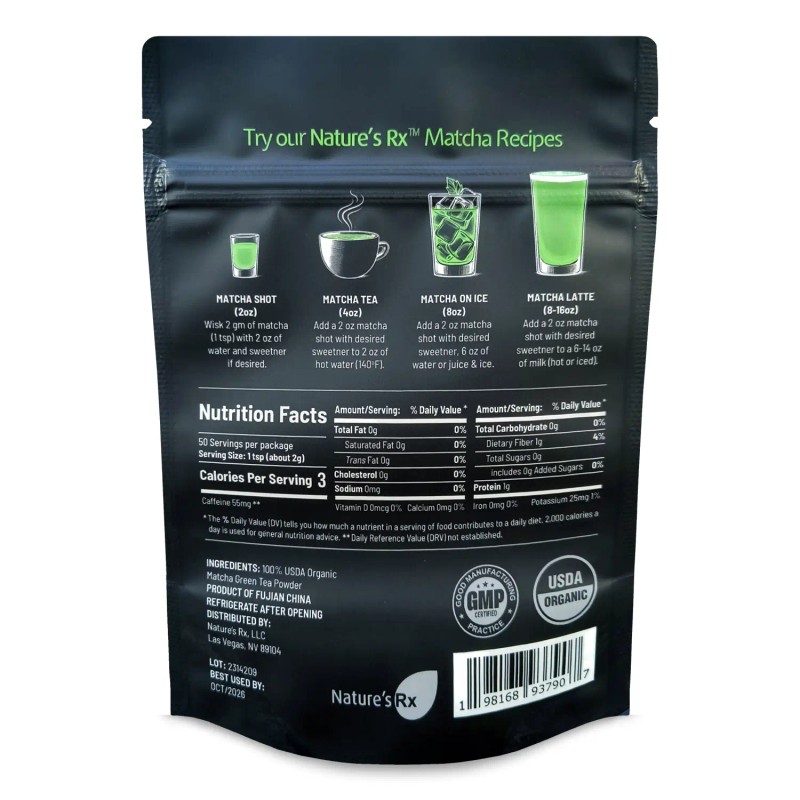 Natures Rx Organic Matcha Green Tea Powder Premium Grade 100g