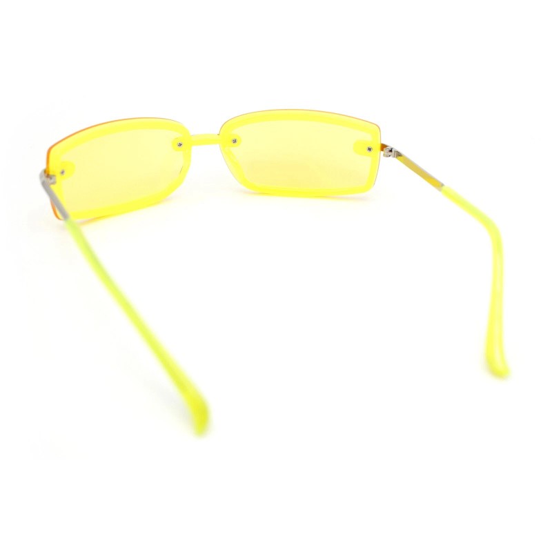 SA106 90s Rimless Curved Rectangle Agent Style Plastic Sunglasses -