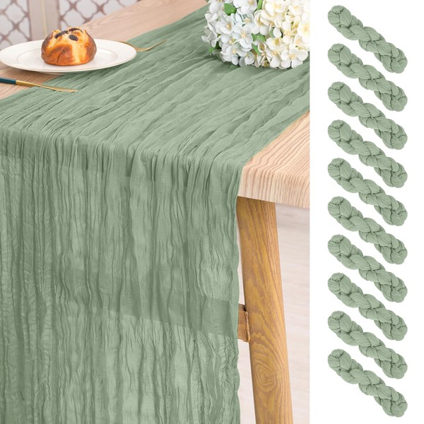 EVSGSONL 10 Pack Cheesecloth Table Runner Sage Green,10 ft Gauze