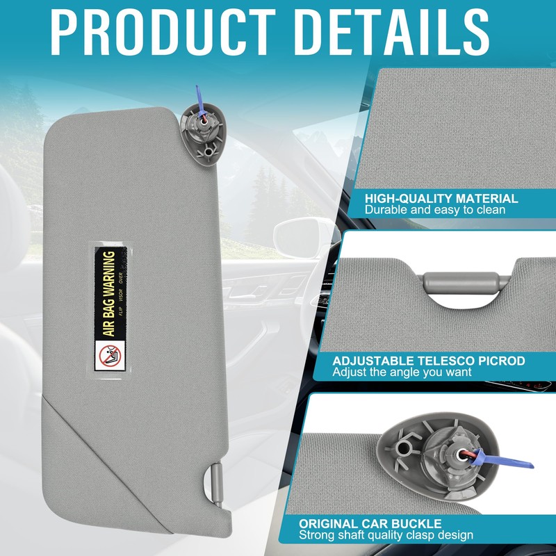 Grey Right Passenger Side Sun Visor Compatible with Honda Accord