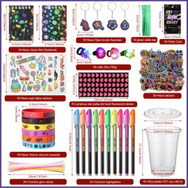 FoldTier 191 Pcs Glow in the Dark Party Supplies for Kids Adults Include PET Cup Glow Stick Ring Notebook Highlighter Bracelet Sticker Tattoo Keychain for DIY Birthday Neon Disco Party Decorations