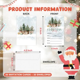 TIOFUNO Christmas Party Invitations, 25 Cards with Envelopes, Double-Sided Christmas Tree & Gifts Themed Party Activities Decoration Supplies -A04