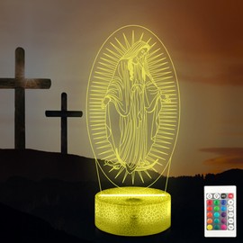 Okayera Virgin Mary Night Light, Catholic 3D lllusion Lamp, Catholic Gifts Decor 16 Color Changing+Remote+Timer, Religions Gift on Birthday Christmas for Believers Mom Women