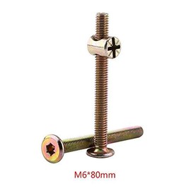 Furniture Screws, Pack of 10, M6 Carbon Steel Furniture Screws with Barrel Nuts Fitting Nut Connection Screw (80 mm)