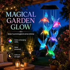 Solar Hummingbird Wind Chimes for Outdoor Decor – Color-Changing LED Hanging Light for Gardens & Patios