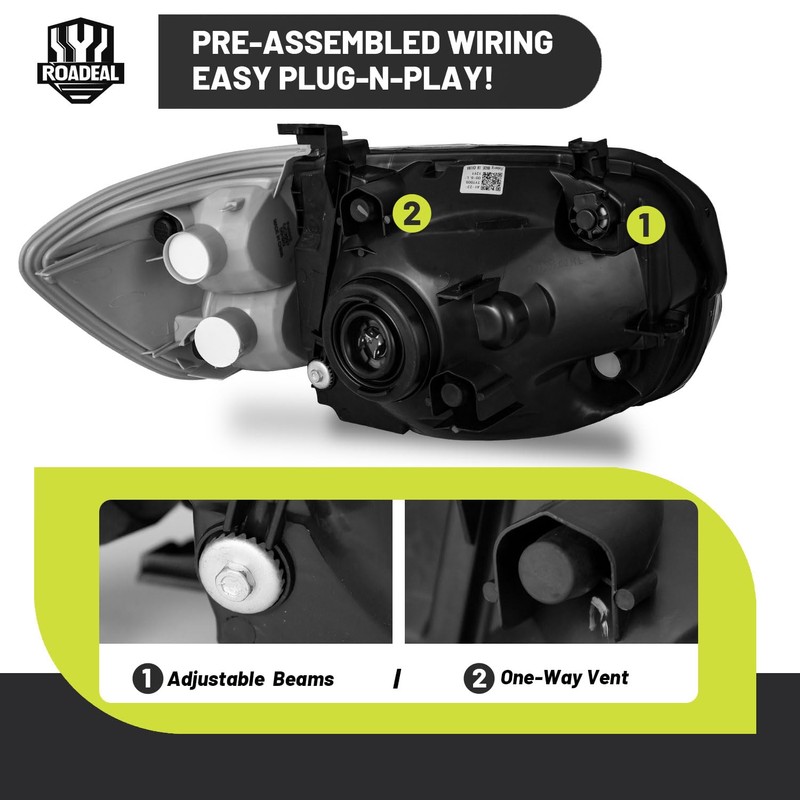 ROADEAL Headlights W/Bulbs for 2005 2006 Tundra Double Cab SR5/Limited(NOT