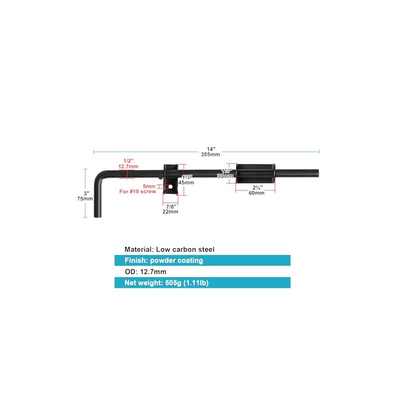 OTTFF 2 Pack 14" Black Cane Bolt Gate Latch, Steel