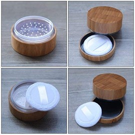 Frienda 2 Pack 30 ml Empty Powder Case Bamboo Cosmetic Make-up Loose Powder Box Case Container Holder with Sifter Lids and Powder Puff