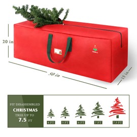 Christmas Tree Storage Bag, 7.5ft Artificial Christmas Tree Storage Box, Waterproof Xmas Tree Storage Tote, 600D Oxford Material with Durable Handles & Zipper, Protects from Moisture & Dust (Red)