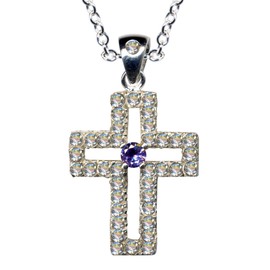 Cross Large White Purple Jesus Christ Silver Chain + Silver Pendant Necklace Genuine 925 Silver Zirconia Crystals Rhinestone Clear Beautiful Love Extravagant Fashion Pendant
