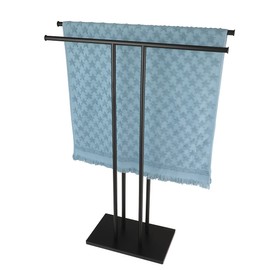 JQK Bath Towel Holder Stand Black, 30 Inch Free Standing Double Towel Rack Shelf for Bathroom Floor, Matte Black, BTH100L30-PB