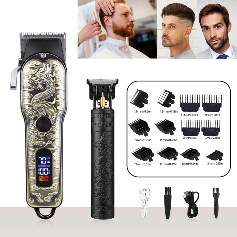 Kit 2 Cortapelos Led Usb-c Para Cabello Y Barba Negro