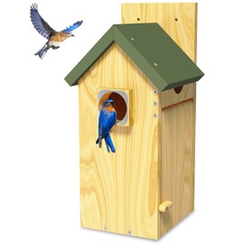 Bird Houses for Outside Clearance, Wooden Bluebird House with Metal Predator Guard, Waterproof Roof, Elevated Mesh Floor, Cedar Nesting Boxes for Outdoor for Wrens Swallows Finches, Easy to Clean
