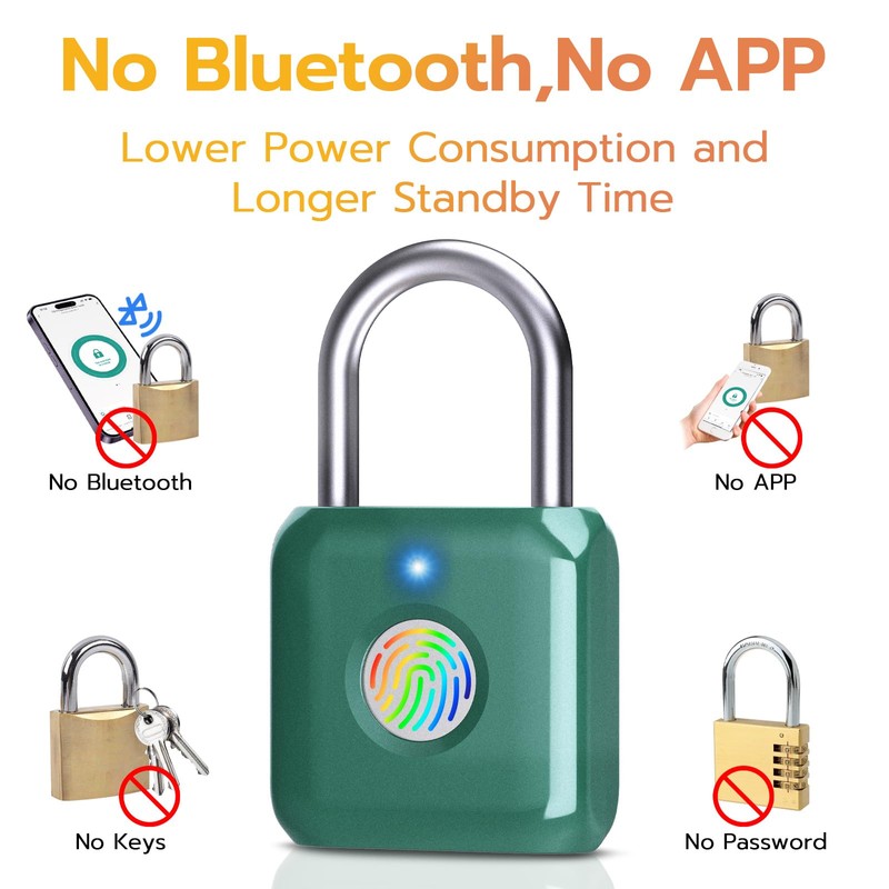 Pothunder Fingerprint Padlock, Smart Metal Keyless Fingerprint Lock, Waterproof, USB