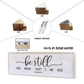 Be Still and Know that I am God Wall Decor 40"x15" Large Farmhouse Family Living Room Vintage Religious Bible Verses Entryway Sign Wood Framed Scripture Hallway Hanging Wall Art (White)