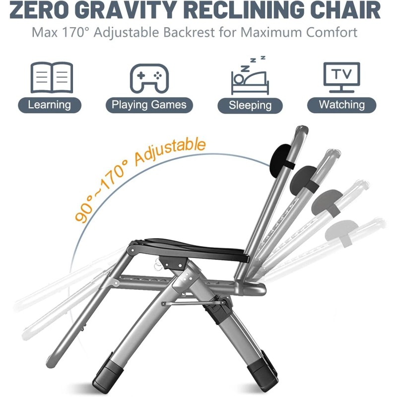 H&ZT Adjustable Chair Folding Lounge Chair Reclining Patio Chairs with