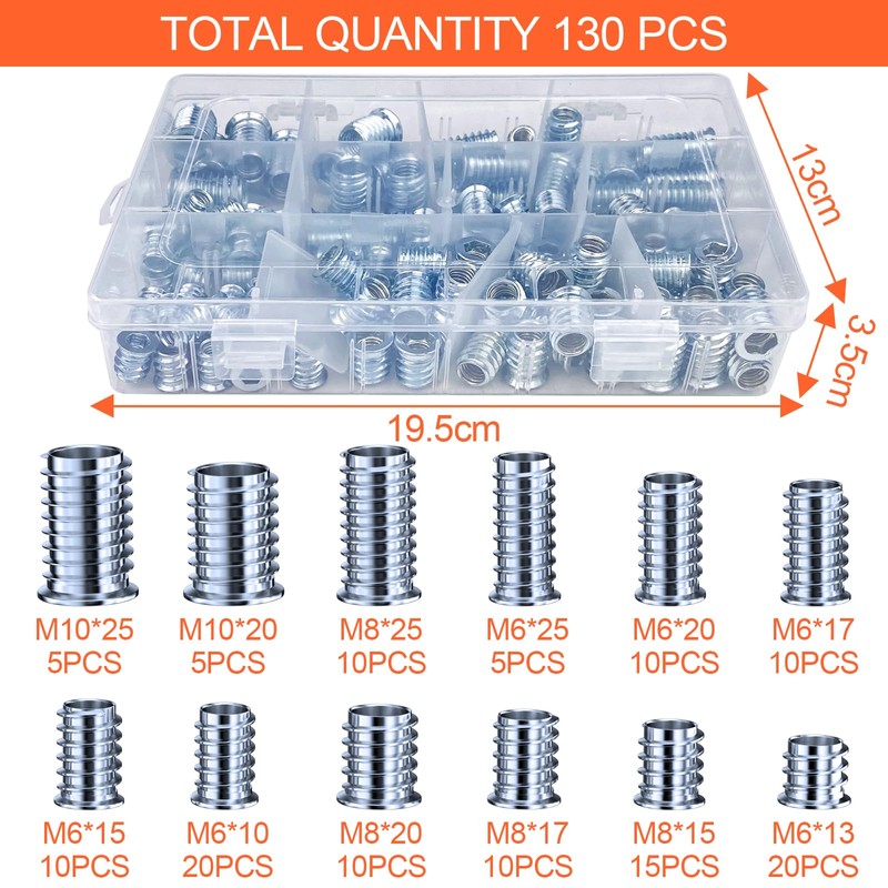 Legpador A total of 130 screw-in nuts, threaded insert wood