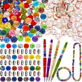 Ferreve 400 pcs Rhinestone Beads for Beadable Pens, 10mm 300pcs Clay Disco Ball Beads for Pens Making, 100 pcs Sparkly Diamond Rhinestone Spacer Beads for Pens Jewelry Making Bracelet Necklace Earring