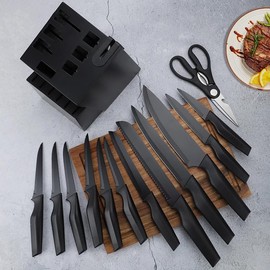 KingGala Knife Set, 15-Piece Kitchen -Knife Sets Stainless Steel Kitchen Knife Set with Sharpener and Black Knife Block