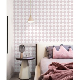 Safiyya 197"x 17.3" Pink and White Checkered Wallpaper Geometric Funky Peel and Stick Wallpaper Self Adhesive Removable Contact Paper Pink Check Wall Paper for Bedroom