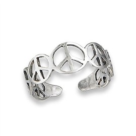 Peace Sign Repeating .925 Sterling Silver Symbol Toe Ring Band