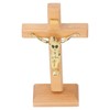 Crucifix Table Cross Hand Crafted Light Brown Durable Beech Metal
