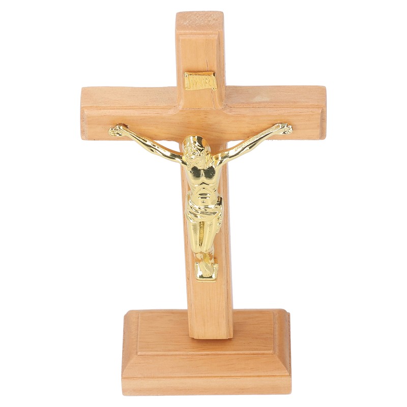 Crucifix Table Cross Hand Crafted Light Brown Durable Beech Metal