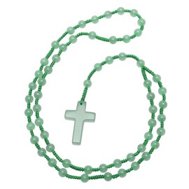 Nupuyai Crystal Cross Pendant with Rosary Chain for Men and Women, Catholic Gemstone Prayer Chain, Cross Necklace, Healing Stone, Reiki Jewellery, Green Aventurine Stone, Green Aventurine Stone