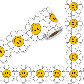 Whaline 32.8 Ft Daisy Flower Bulletin Board Border Cartoon White Yellow Floral Die Cut Trim Border Roll for Classroom Back to School Chalkboard Decor