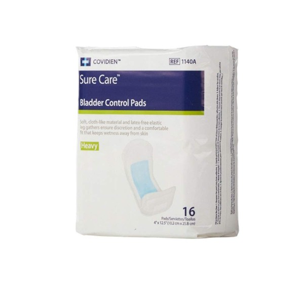 Covidien 1140A Sure Care Bladder Control Pads, Night-Time Absorbency, 4" x 12-1/2" Size (Pack of 16)