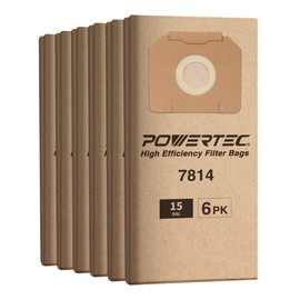 POWERTEC Shop Vacuum Bags 6PK for Porter Cable 7814 Vacuum, Replacement Filter Bags for Porter Cable 78141 Shop Vacuum Dust Collection Bags, Shop Vacuum Accessories for Porter Cable (75027-P2)