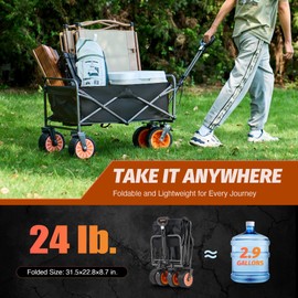 DARTMOOR Electric Collapsible Folding Wagon, 132 lb 100L Foldable Utility Cart with 3.7 Miles Mileage & 2.5 mph Speed, Heavy Duty Beach Wagon Cart with Brakes for Camping Garden