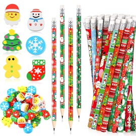 72 Pcs Christmas Pencils Mini Pencil Erasers Set Christmas Party Favors for Kids Holiday Tiny Erasers Gingerbread Man Novelty Erasers Santa Snowman Pencils Christmas Cartoon Pencils Classroom Prize